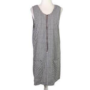 Vintage 90s Kikomo navy blue and cream plaid jumper mini dress M